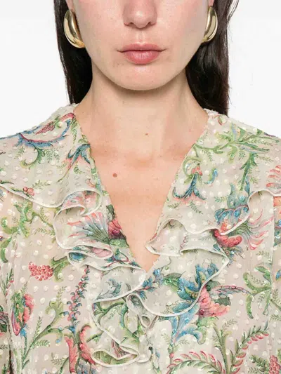 Etro Ruffled Floral Top In Multi