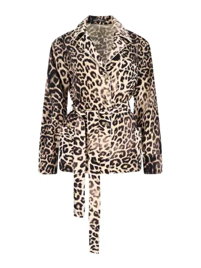 Ermanno Scervino Leopard-print Tie Jacket In Brown