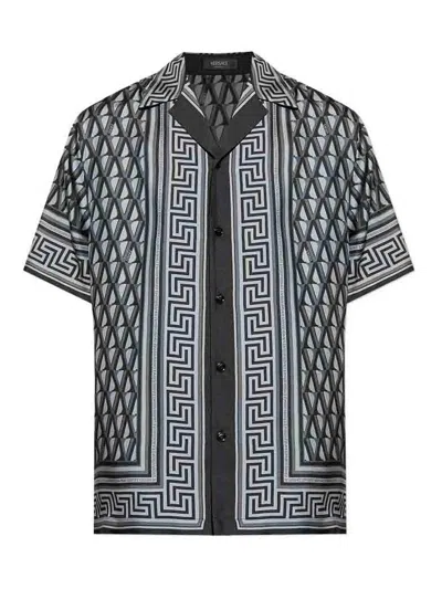 Versace Pattern-printed Short-sleeved Shirt In Gray