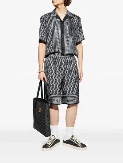 Versace Pattern-printed Short-sleeved Shirt In Gray