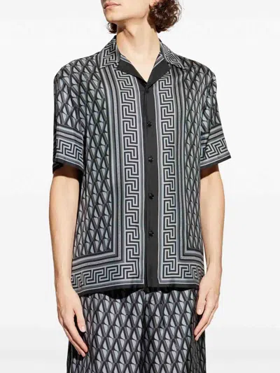 Versace Pattern-printed Short-sleeved Shirt In Gray