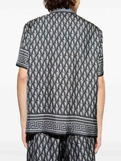 Versace Pattern-printed Short-sleeved Shirt In Gray