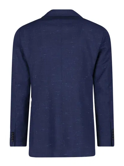 Caruso Stripe-pattern Double-breasted Suit In Blue