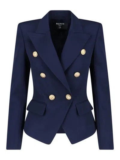 Balmain Double Breasted Jacket In Blue