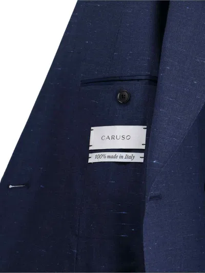 Caruso Stripe-pattern Double-breasted Suit In Blue
