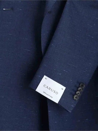 Caruso Stripe-pattern Double-breasted Suit In Blue