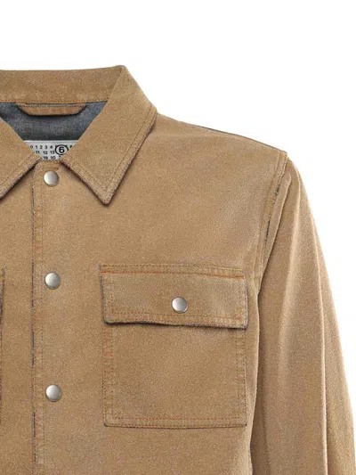 Mm6 Maison Margiela Flock Denim Trucker Jacket Sand In Brown