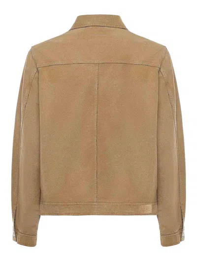 Mm6 Maison Margiela Flock Denim Trucker Jacket Sand In Brown
