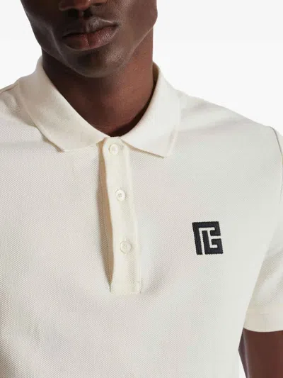 Balmain Polo Shirt Short Sleeves Ribbed Cuffs Collar In White