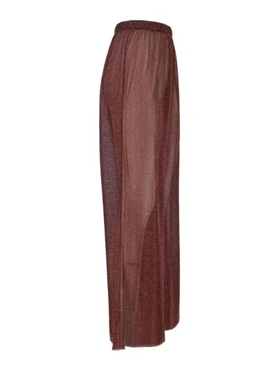 Oseree Lumière Trousers In Semi-transparent Brown Metallic Fabric In Brown