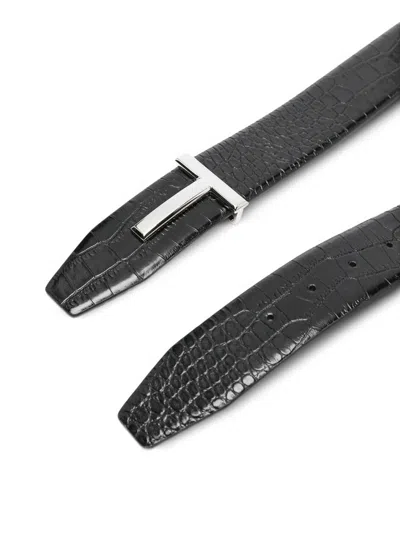 Tom Ford Reversible Crocodile Effect Belt With Metallic Buckle In Black