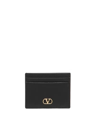Valentino Garavani Vlogo Signature Grainy Calfskin Card Holder Woman Black Uni In Black