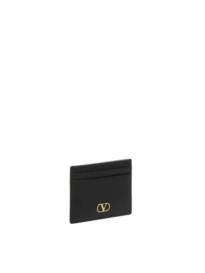 Valentino Garavani Vlogo Signature Grainy Calfskin Card Holder Woman Black Uni In Black