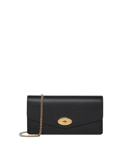Mulberry Darley Black Clutch With Chain Shoulder Strap In Hammered Leather Woman