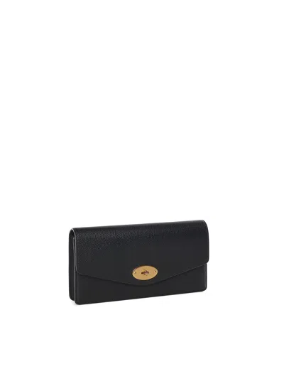 Mulberry Darley Black Clutch With Chain Shoulder Strap In Hammered Leather Woman