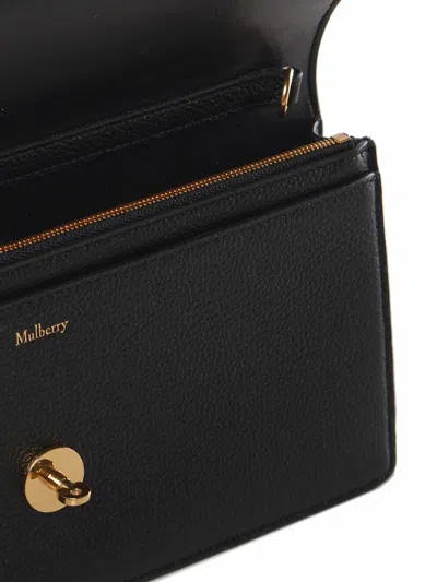 Mulberry Darley Black Clutch With Chain Shoulder Strap In Hammered Leather Woman