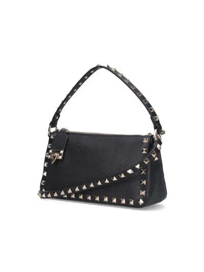 Valentino Rockstud Small Black Grainy Leather Crossbody Bag In Black