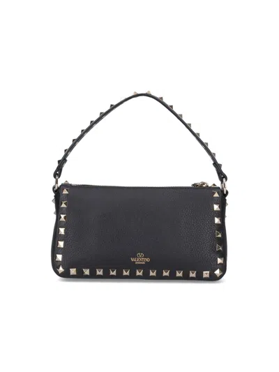 Valentino Rockstud Small Black Grainy Leather Crossbody Bag In Black