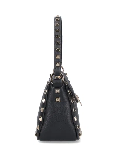 Valentino Rockstud Small Black Grainy Leather Crossbody Bag In Black