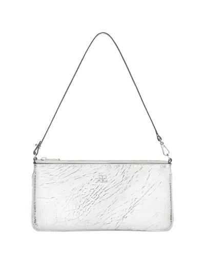 Courrèges Rectangular Zipped Pouch In Crinkled Silver Leather In White
