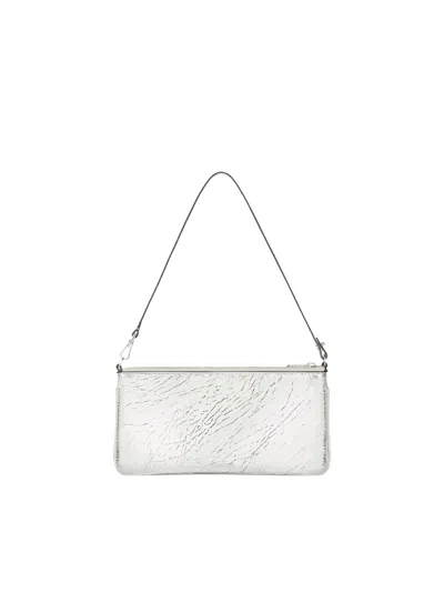 Courrèges Rectangular Zipped Pouch In Crinkled Silver Leather In White