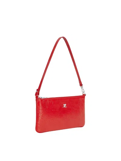 Courrèges Rectangular Handbag With Glossy Textured Finish And Silver Hardware In Red