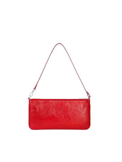 Courrèges Rectangular Handbag With Glossy Textured Finish And Silver Hardware In Red