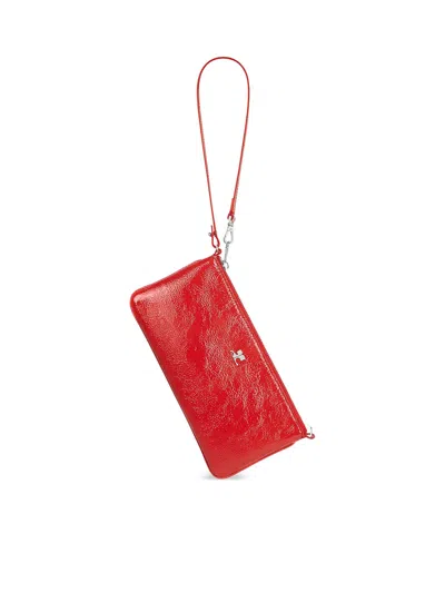 Courrèges Rectangular Handbag With Glossy Textured Finish And Silver Hardware In Red