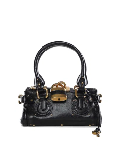 Chloé Paddington Black Shoulder Bag With Oversized Padlock And C-shaped Buckles In Grainy Leather Woman In Black
