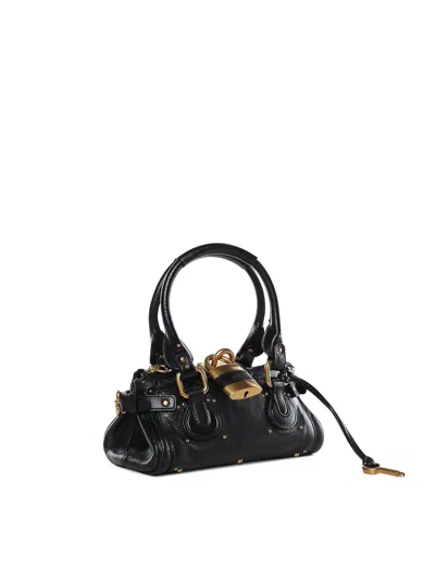 Chloé Paddington Black Shoulder Bag With Oversized Padlock And C-shaped Buckles In Grainy Leather Woman In Black