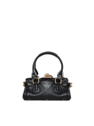 Chloé Paddington Black Shoulder Bag With Oversized Padlock And C-shaped Buckles In Grainy Leather Woman In Black