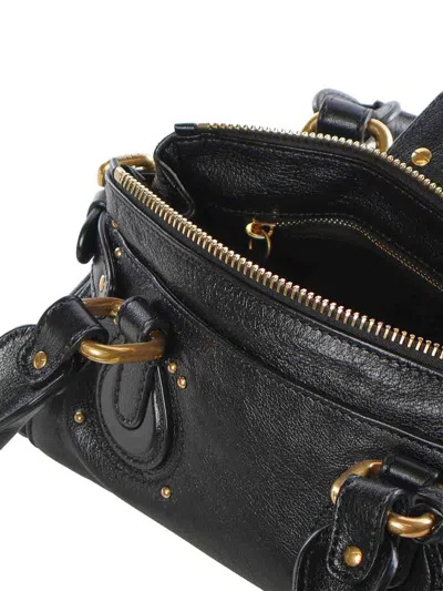Chloé Paddington Black Shoulder Bag With Oversized Padlock And C-shaped Buckles In Grainy Leather Woman In Black