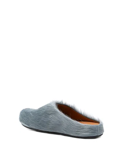 Marni Aquamarine Long Hair Calfskin Fussbett Sabot In Blue