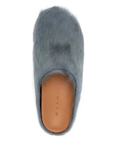 Marni Aquamarine Long Hair Calfskin Fussbett Sabot In Blue