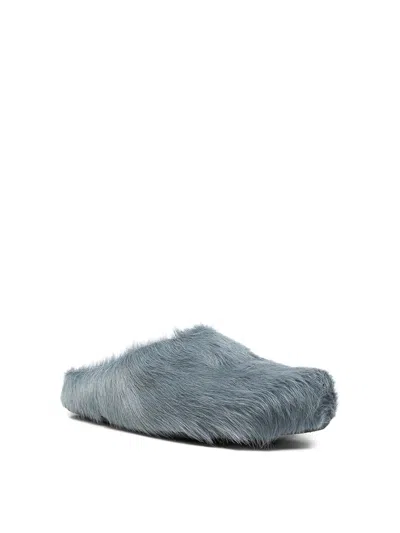 Marni Aquamarine Long Hair Calfskin Fussbett Sabot In Blue
