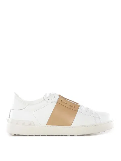 Valentino Garavani Open Sneakers In Leather With Contrast Colored Stripe And Stud Detail In Nude