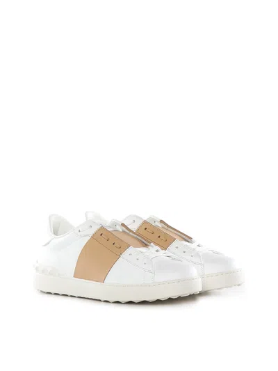 Valentino Garavani Open Sneakers In Leather With Contrast Colored Stripe And Stud Detail In Nude