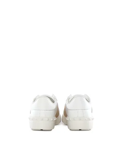 Valentino Garavani Open Sneakers In Leather With Contrast Colored Stripe And Stud Detail In Nude