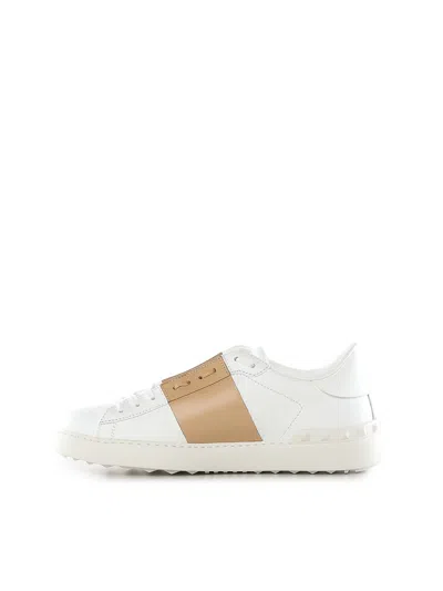 Valentino Garavani Open Sneakers In Leather With Contrast Colored Stripe And Stud Detail In Nude