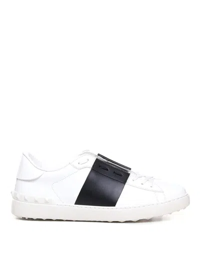 Valentino Blue Calf Leather Bos Taurus Low Top Sneakers In White