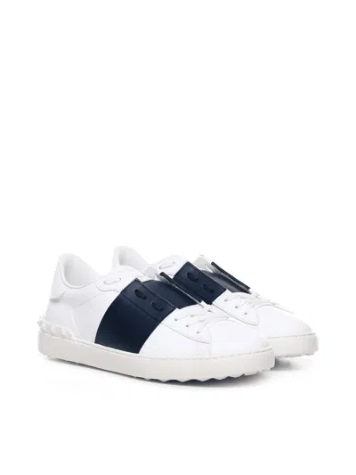 Valentino Blue Calf Leather Bos Taurus Low Top Sneakers In White