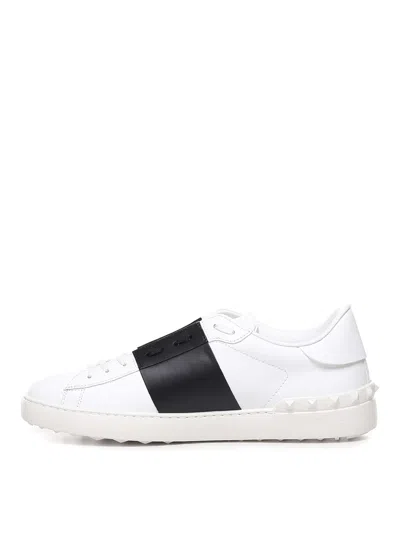 Valentino Blue Calf Leather Bos Taurus Low Top Sneakers In White