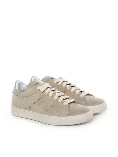 Kiton Leather Sneaker In Neutral