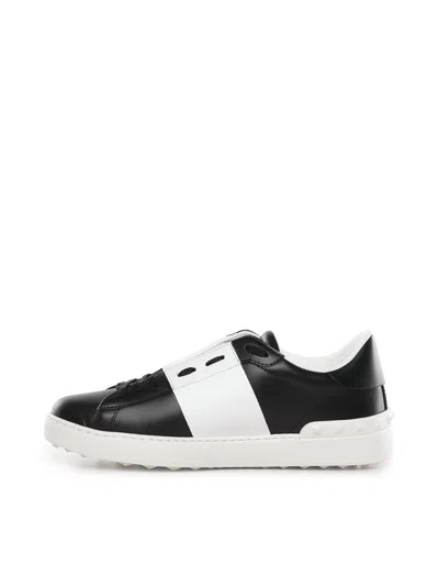 Valentino Garavani Open Leather Sneakers With Contrast Band And Stud Details Shoes In Black