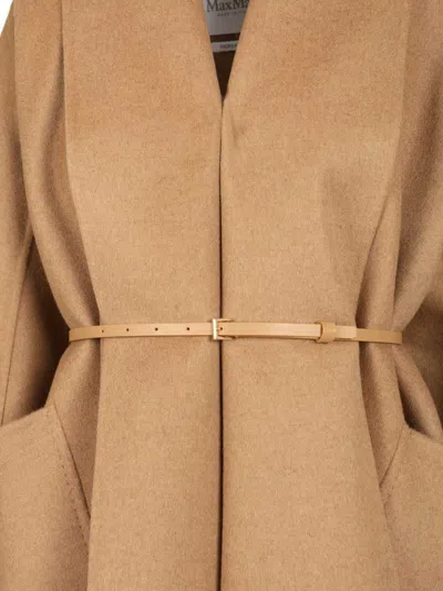 Max Mara Abilita Fringed Camel Hair Belted Cape Jacket In Brown