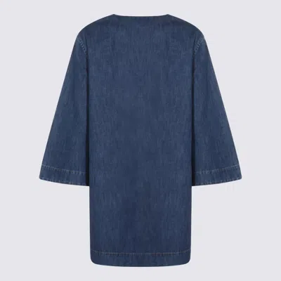 Valentino Vlogo Signature Denim Dress Three Quarter Sleeves In Blue