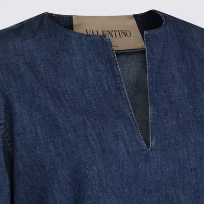 Valentino Vlogo Signature Denim Dress Three Quarter Sleeves In Blue