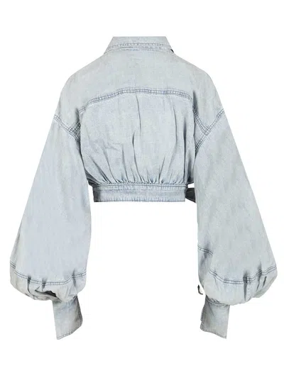 Zimmermann Rebellion Denim Wrap Top Tops Blue In Multi