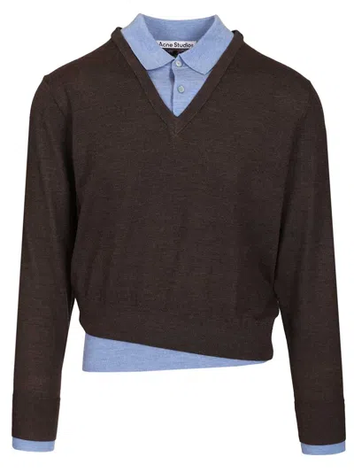 Acne Studios Womens Brown Blue Kascha Layered Wool Jumper