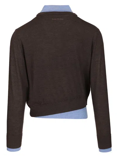 Acne Studios Womens Brown Blue Kascha Layered Wool Jumper